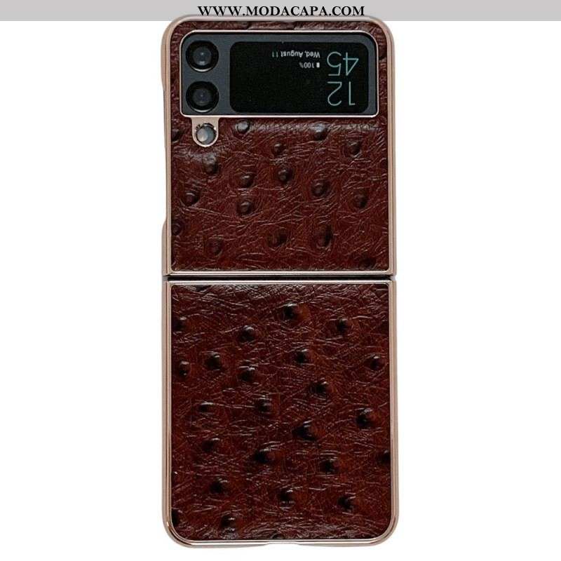 Capa Para Samsung Galaxy Z Flip 4 De Couro Estilo Avestruz