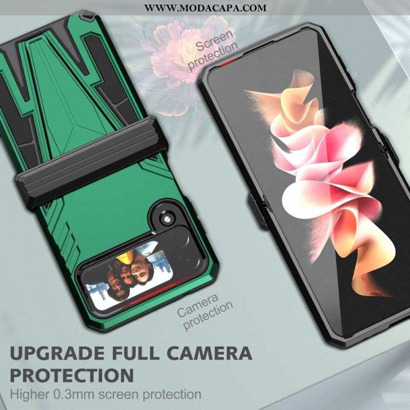 Capa Para Samsung Galaxy Z Flip 4 De Couro Suporte Premium