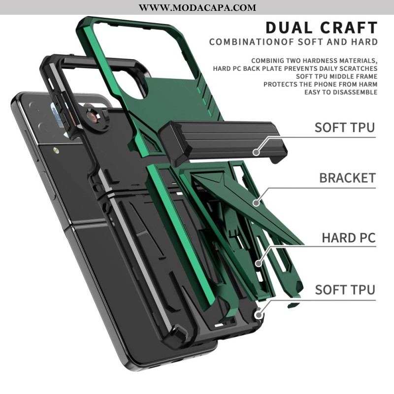 Capa Para Samsung Galaxy Z Flip 4 De Couro Suporte Premium