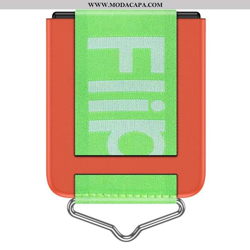 Capa Para Samsung Galaxy Z Flip 4 De Couro Letras De Anel E Correia