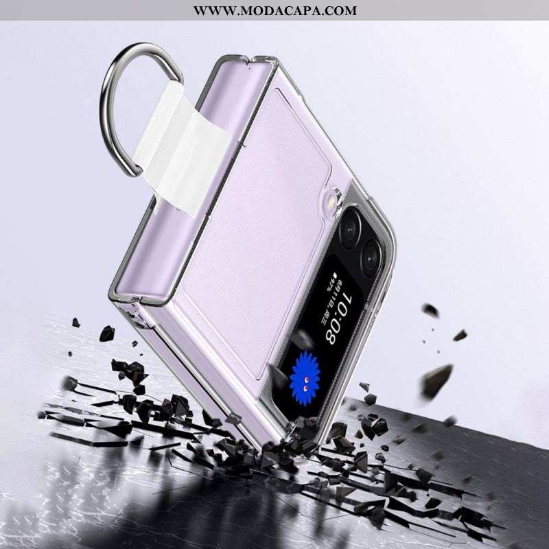 Capa Para Samsung Galaxy Z Flip 4 De Couro Transparente Com Anel