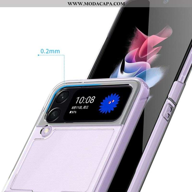 Capa Para Samsung Galaxy Z Flip 4 De Couro Transparente Com Anel