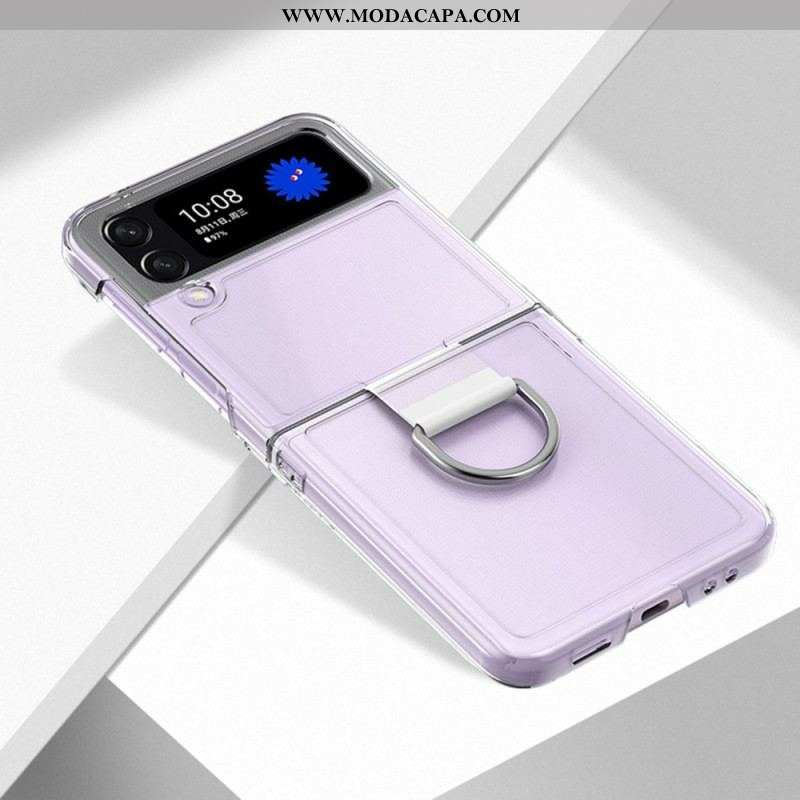 Capa Para Samsung Galaxy Z Flip 4 De Couro Transparente Com Anel