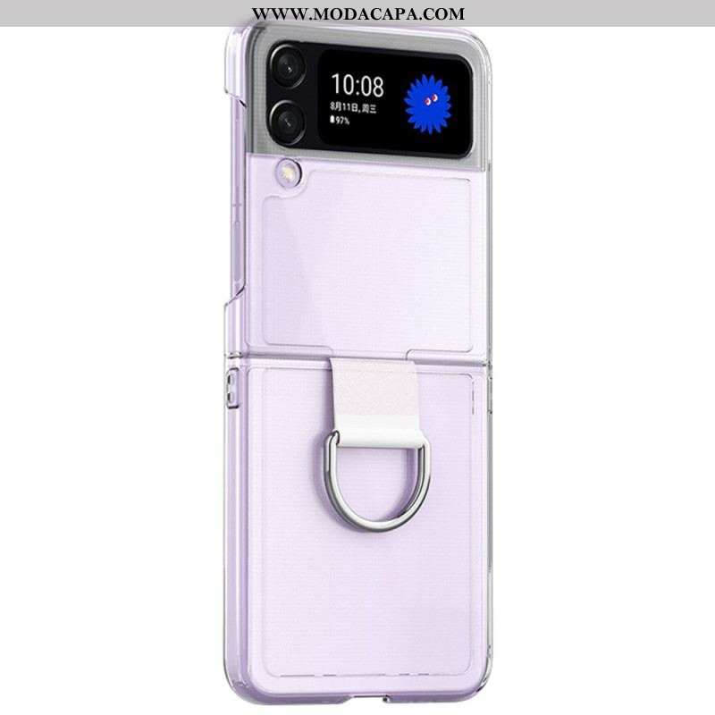 Capa Para Samsung Galaxy Z Flip 4 De Couro Transparente Com Anel