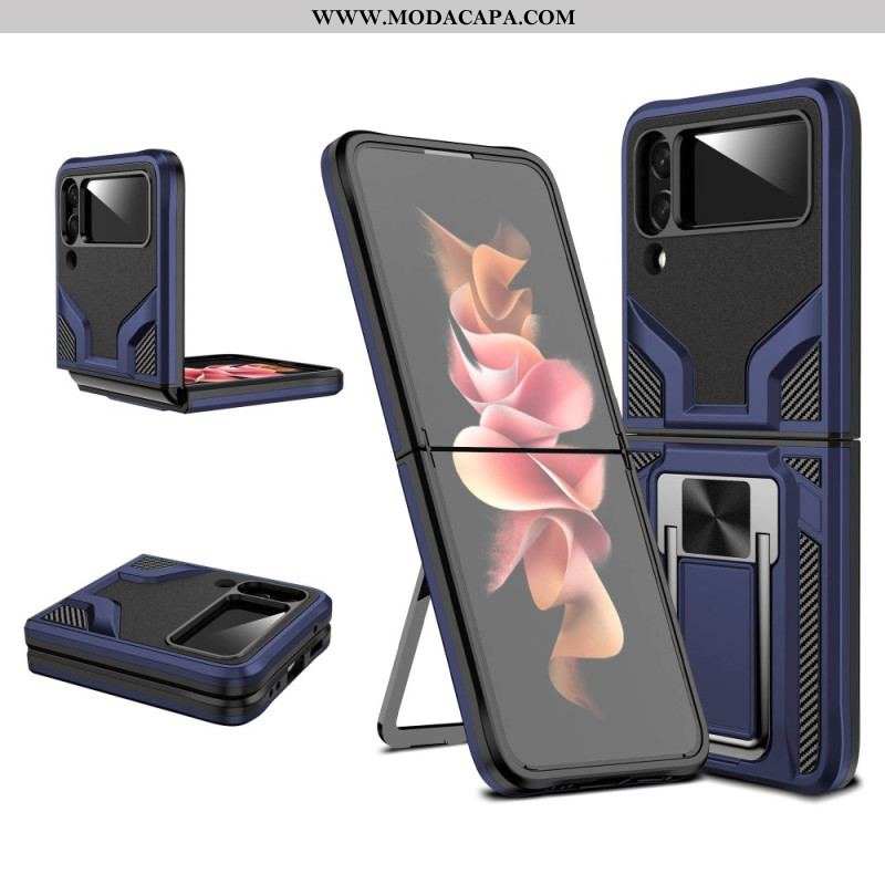 Capa De Celular Para Samsung Galaxy Z Flip 4 De Couro Suporte De Anel