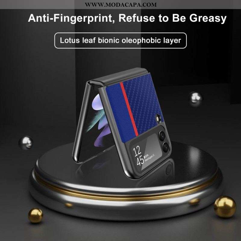 Capa De Celular Para Samsung Galaxy Z Flip 4 De Couro Fibra De Carbono Lc.imeeke