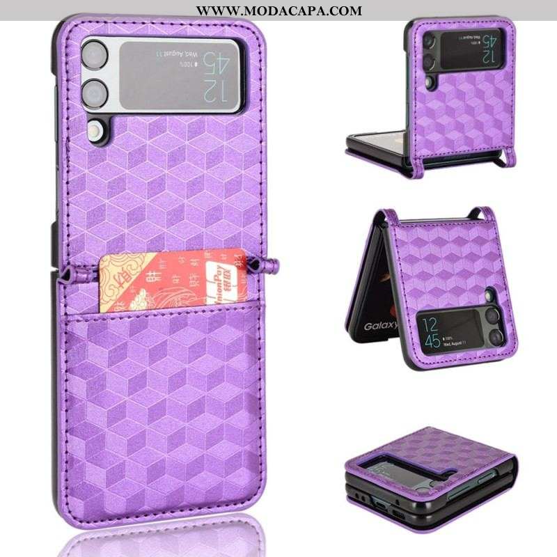 Capa Para Samsung Galaxy Z Flip 4 De Couro Cubo 3d