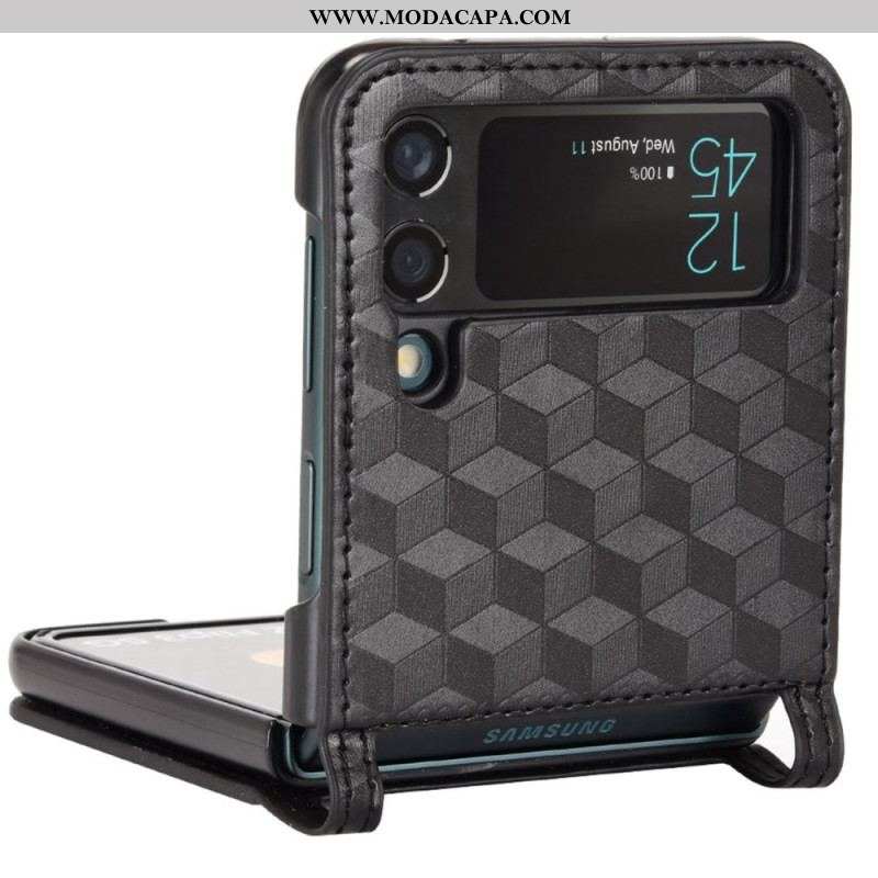 Capa Para Samsung Galaxy Z Flip 4 De Couro Cubo 3d