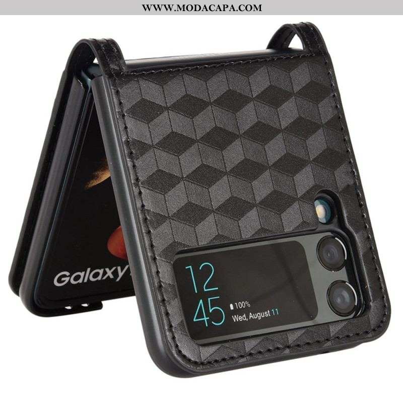 Capa Para Samsung Galaxy Z Flip 4 De Couro Cubo 3d