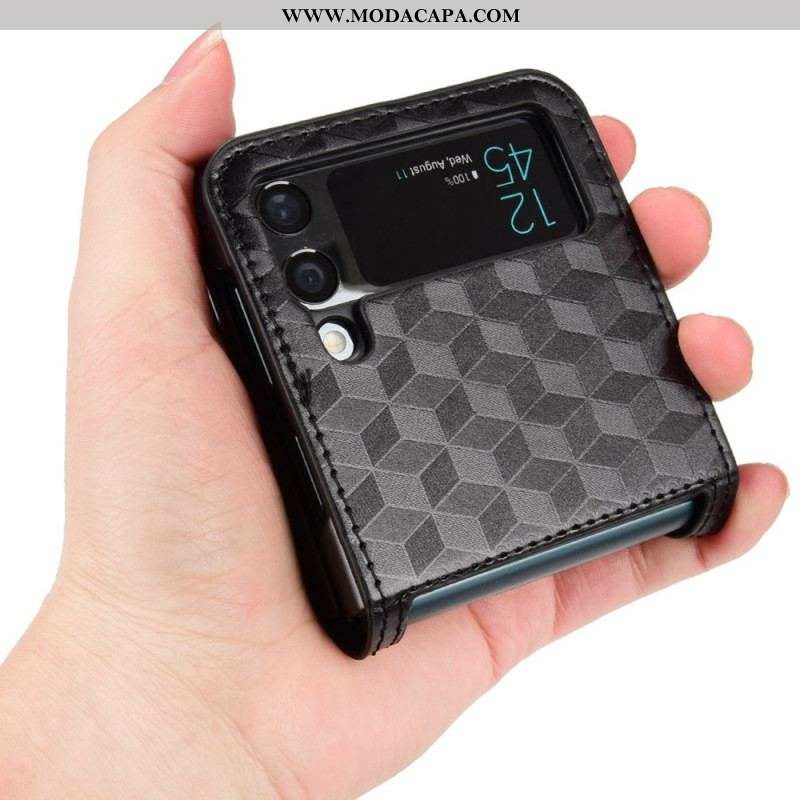 Capa Para Samsung Galaxy Z Flip 4 De Couro Cubo 3d