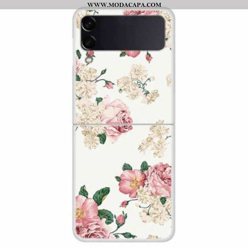 Capa Para Samsung Galaxy Z Flip 4 De Couro Flores Da Liberdade