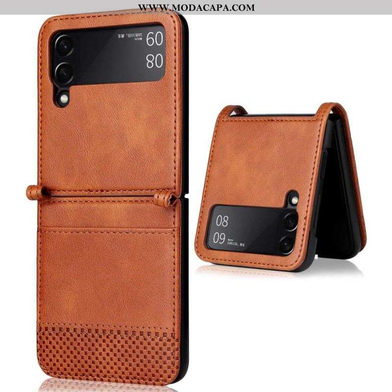 Capa Para Samsung Galaxy Z Flip 4 De Couro Titular De Cartão Estilo Couro Vintage