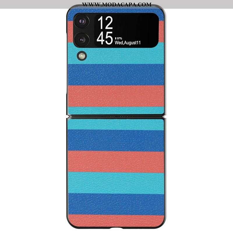 Capa Para Samsung Galaxy Z Flip 4 De Couro Linhas De Couro Sintético