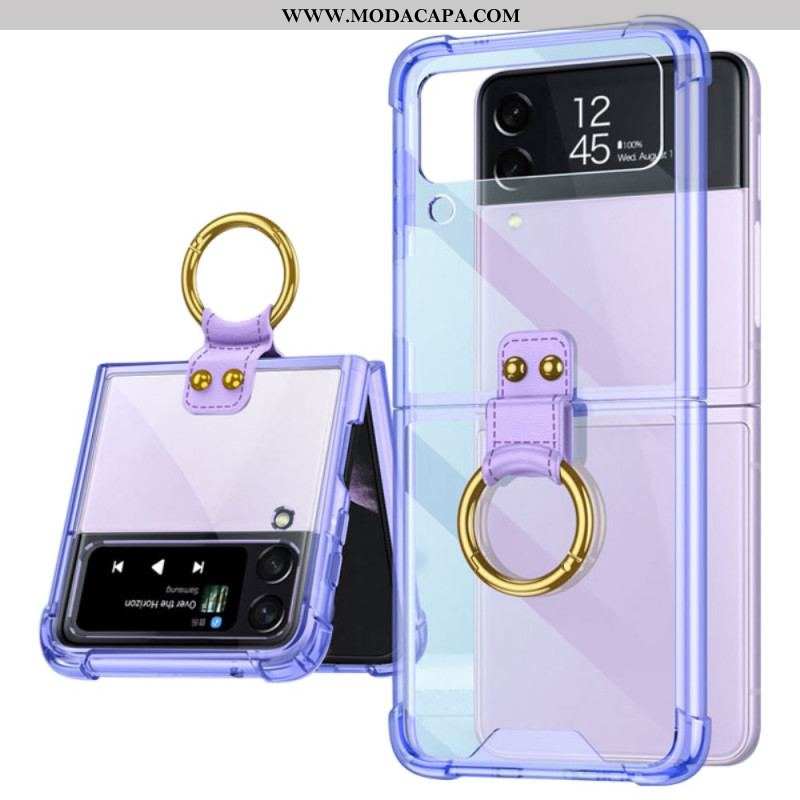 Capa De Celular Para Samsung Galaxy Z Flip 4 De Couro Pintado Com Anel Gkk