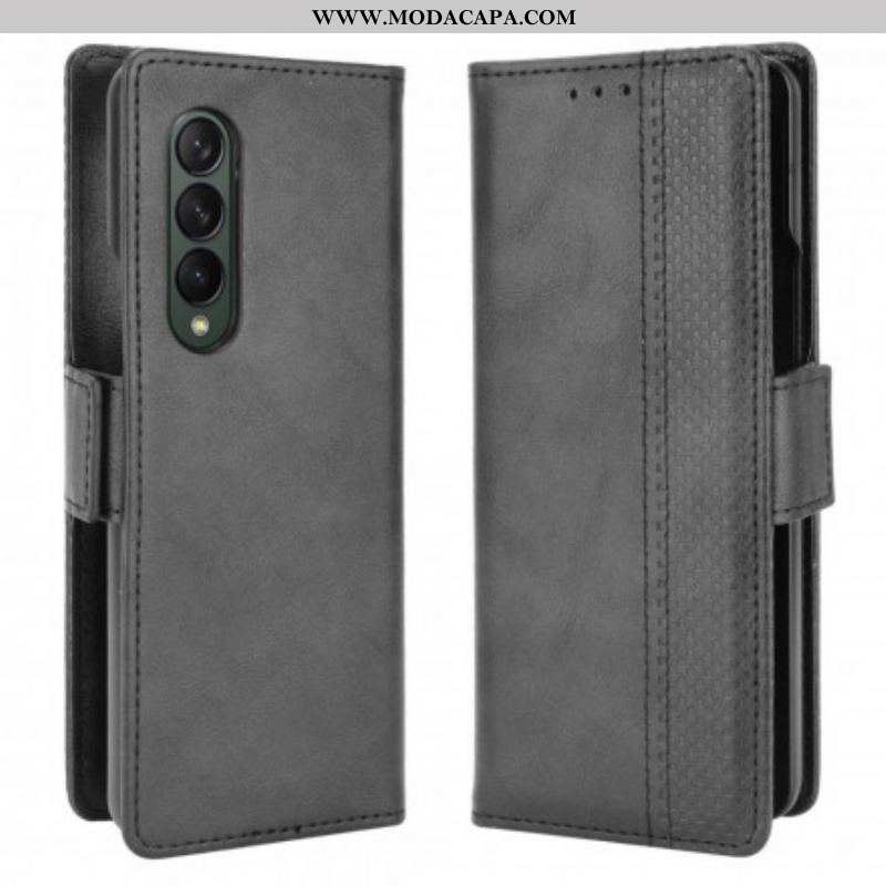 Capa Folio Para Samsung Galaxy Z Fold 3 5G Efeito Couro Estilizado