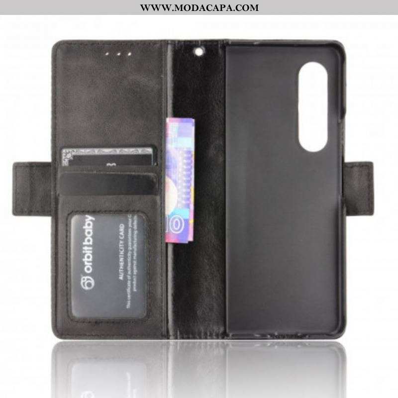 Capa Folio Para Samsung Galaxy Z Fold 3 5G Efeito Couro Estilizado