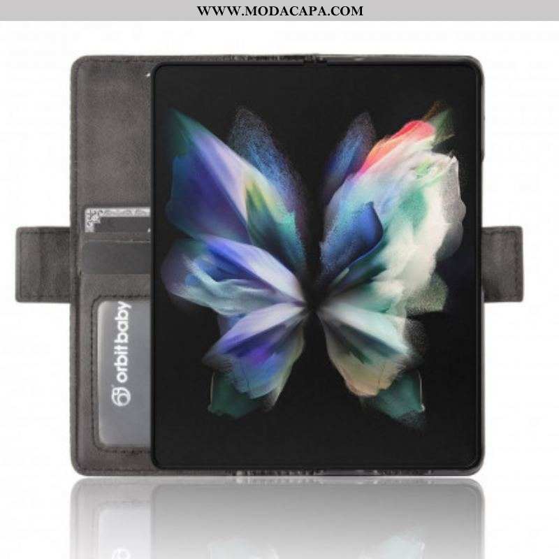 Capa Folio Para Samsung Galaxy Z Fold 3 5G Efeito Couro Estilizado