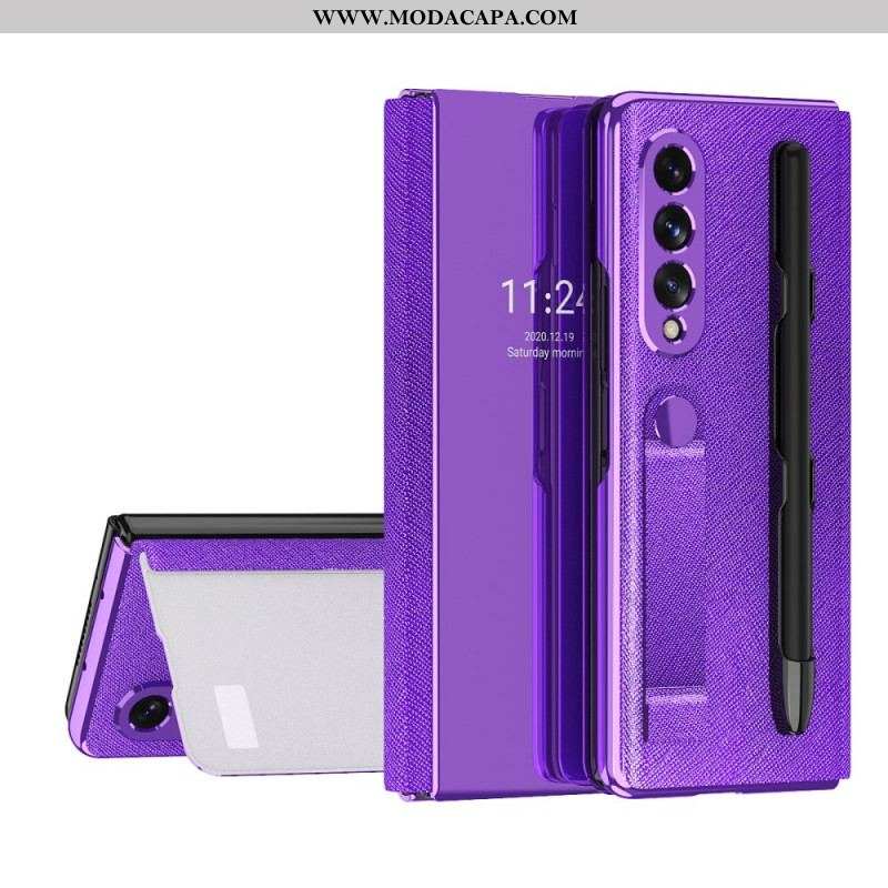 Capa De Celular Para Samsung Galaxy Z Fold 3 5G Flip Suporte Para Caneta Espelho E Alça