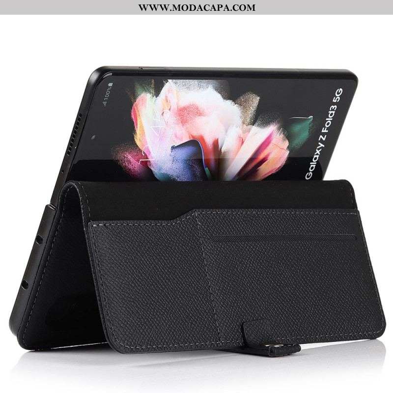 Capa Folio Para Samsung Galaxy Z Fold 3 5G Porta Caneta E Alça De Couro Genuíno