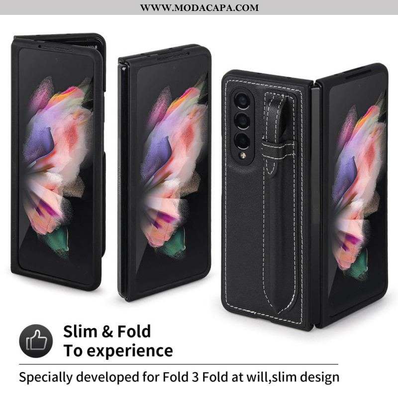 Capa Para Samsung Galaxy Z Fold 3 5G Porta-canetas De Couro Genuíno