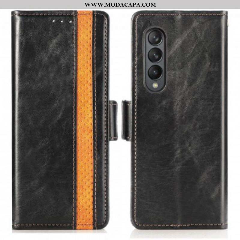 Capa Folio Para Samsung Galaxy Z Fold 3 5G Fecho Duplo Bicolor