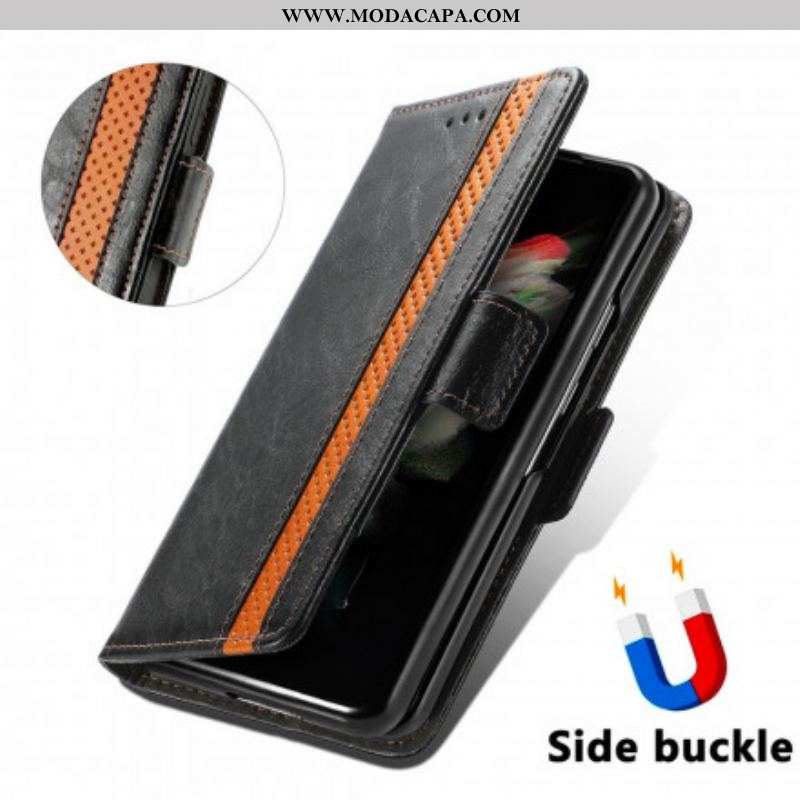 Capa Folio Para Samsung Galaxy Z Fold 3 5G Fecho Duplo Bicolor