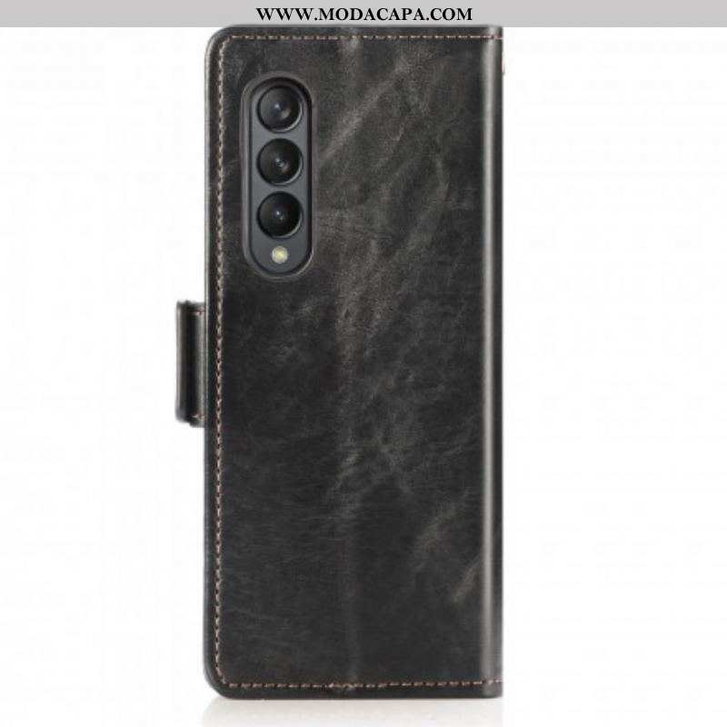 Capa Folio Para Samsung Galaxy Z Fold 3 5G Fecho Duplo Bicolor