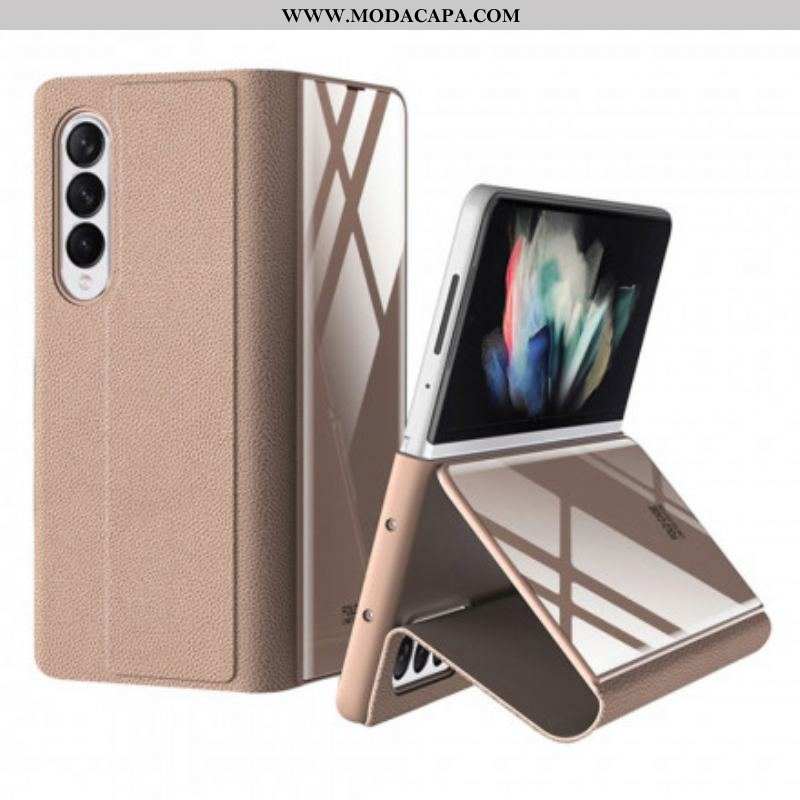 Capa De Celular Para Samsung Galaxy Z Fold 3 5G Flip Vidro Temperado E Couro Sintético