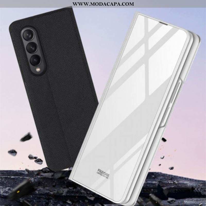 Capa De Celular Para Samsung Galaxy Z Fold 3 5G Flip Vidro Temperado E Couro Sintético