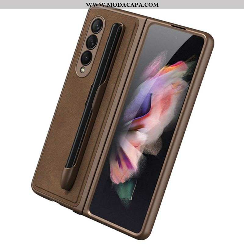 Capa De Celular Para Samsung Galaxy Z Fold 3 5G Suporte Para Estilete Efeito Couro Gkk