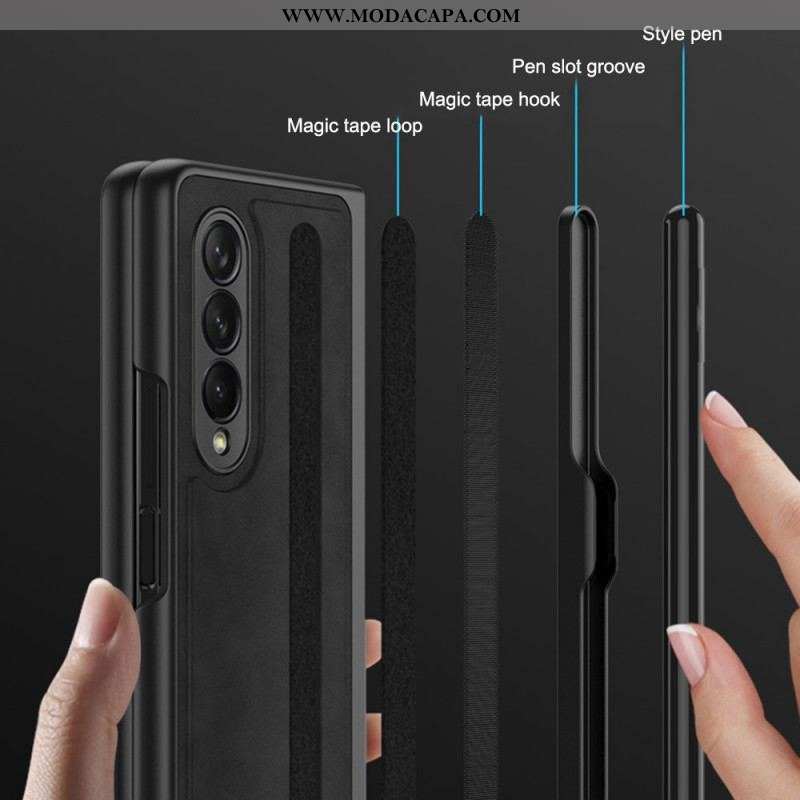 Capa De Celular Para Samsung Galaxy Z Fold 3 5G Suporte Para Estilete Efeito Couro Gkk