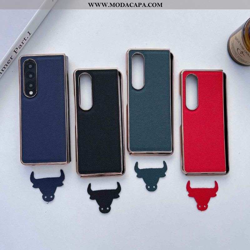 Capa Para Samsung Galaxy Z Fold 4 Pele De Bezerro Falsa