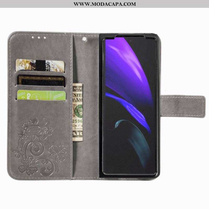 Capa Folio Para Samsung Galaxy Z Fold 4 Padrão De Trevos Com Alça