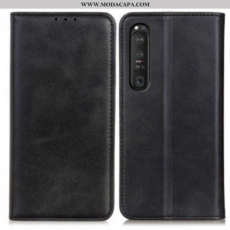 Capa De Celular Para Sony Xperia 1 III Flip Couro Rachado Elegância