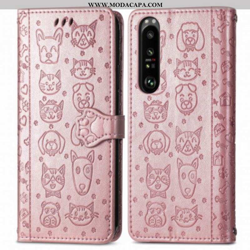 Capa De Couro Para Sony Xperia 1 III Animais Animados