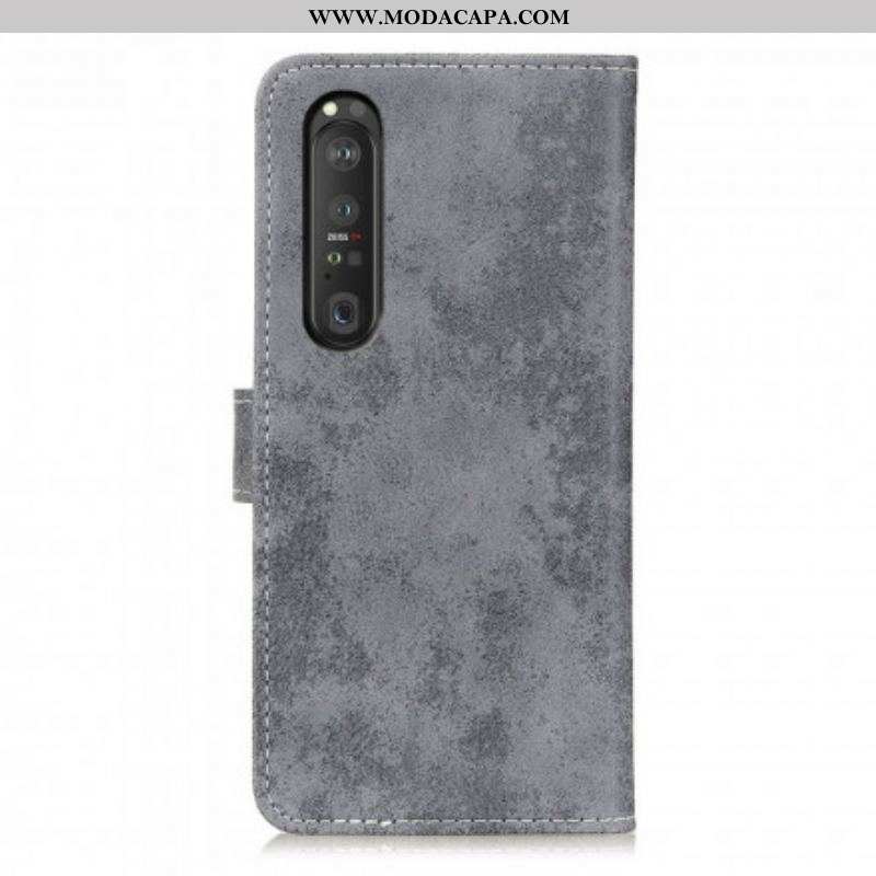 Capa Flip Para Sony Xperia 1 III Efeito Couro Vintage