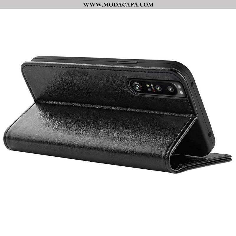 Capa Flip Para Sony Xperia 1 IV Couro Falso Vintage