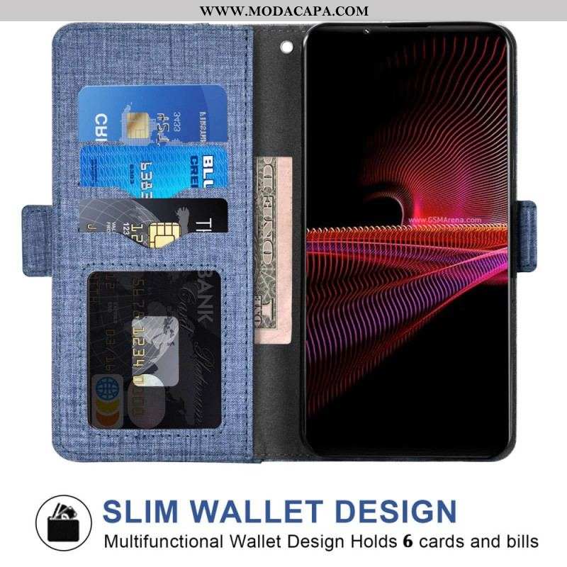 Capa Flip Para Sony Xperia 1 IV Jeans Com Porta-cartão Giratório