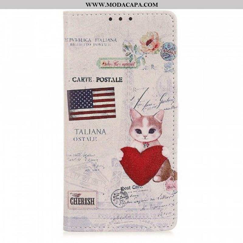 Capa Em Pele Para Sony Xperia 1 IV Gato Viajante