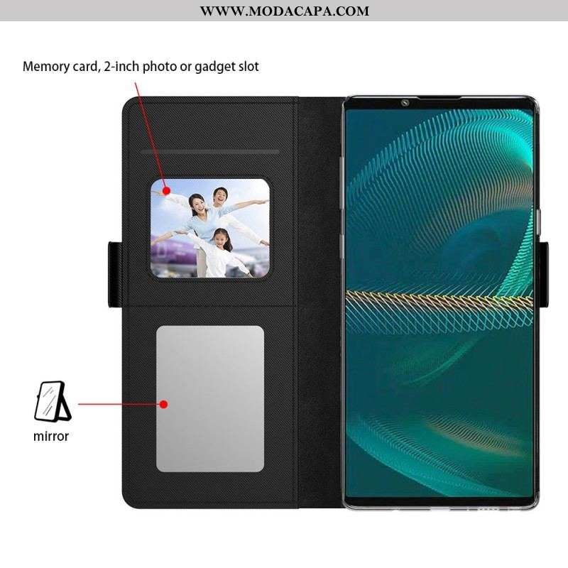 Capa Flip Para Sony Xperia 1 IV Espelho Removível E Porta-cartões