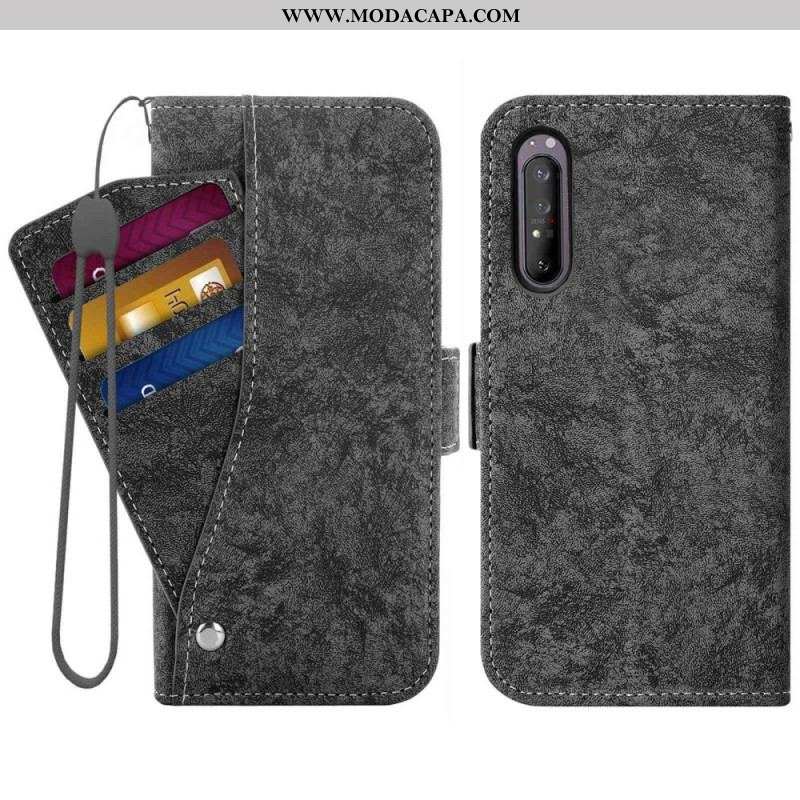 Capa Flip Para Sony Xperia 1 IV Efeito De Couro Com Suporte De Cartão Giratório