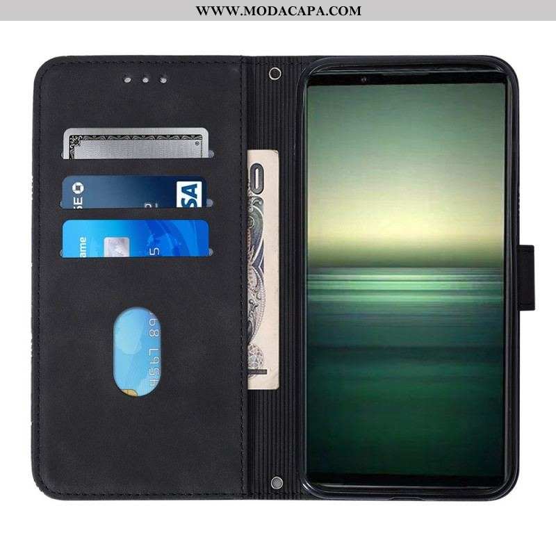 Capa Flip Para Sony Xperia 1 IV Triângulos Com Alça De Ombro