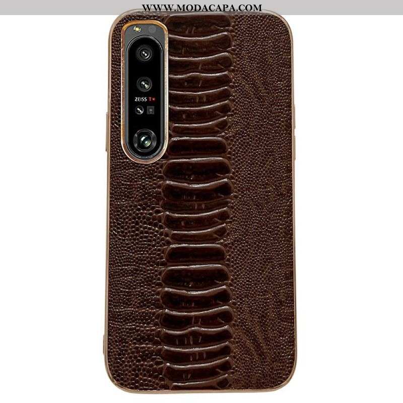 Capa Para Sony Xperia 1 IV Couro Genuíno Estilo Crocodilo