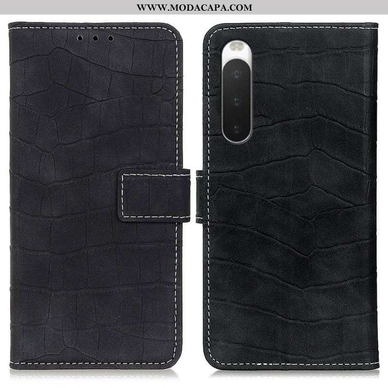 Capa Flip Para Sony Xperia 10 IV Estilo De Pele De Crocodilo