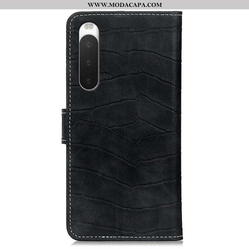 Capa Flip Para Sony Xperia 10 IV Estilo De Pele De Crocodilo