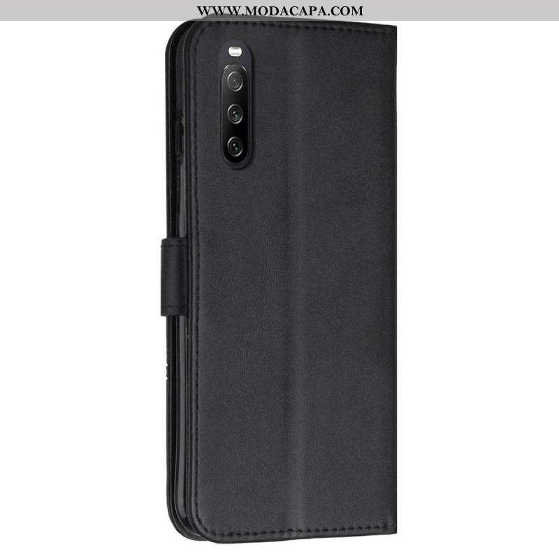 Capa Flip Para Sony Xperia 10 IV Estilo Geométrico De Couro Com Alça