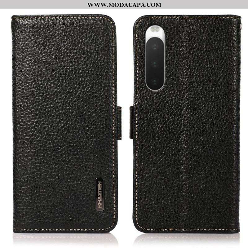 Capa Flip Para Sony Xperia 10 IV Couro De Lichia Khazneh Rfid