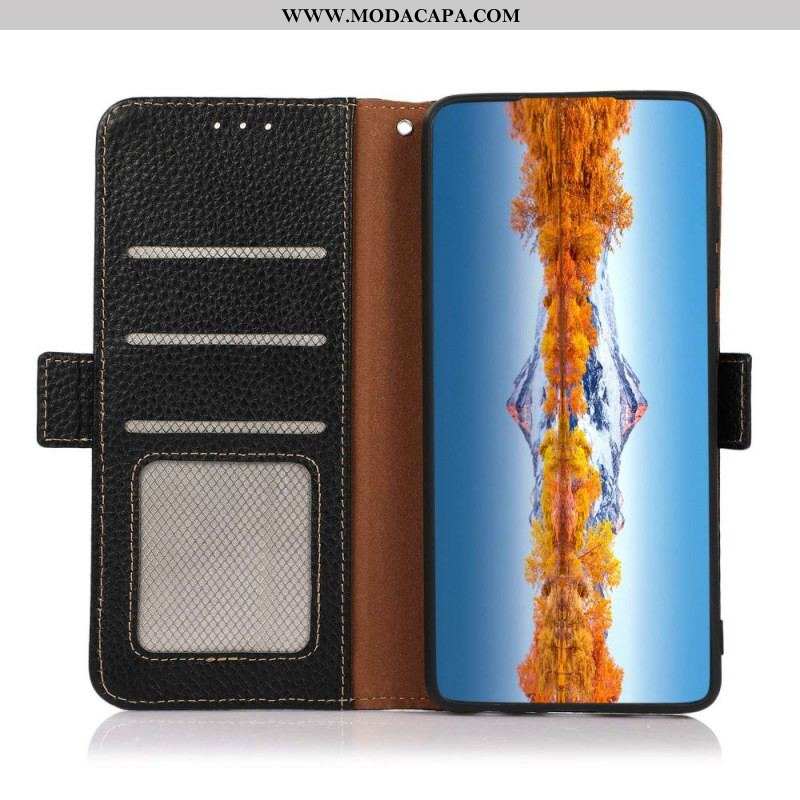 Capa Flip Para Sony Xperia 10 IV Couro De Lichia Khazneh Rfid