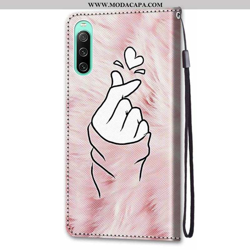 Capa De Couro Para Sony Xperia 10 IV Dedo Coração