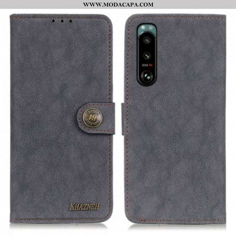 Capa Flip Para Sony Xperia 5 III Khazneh Retrô Split Couro Sintético